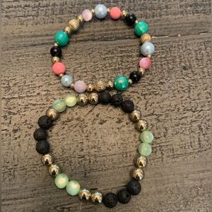 Homemade Stretch Beaded Bracelets, 7.5” Colorful beads, Set of 2 New Bracelets